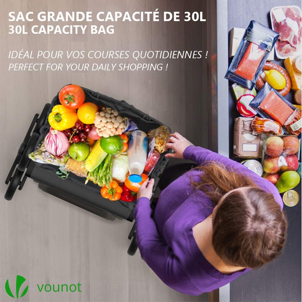 Detalle de VOUNOT Chariot de Courses 6 Roues avec Compartiment Imperméable — 2 en 1, 32 L, pliable