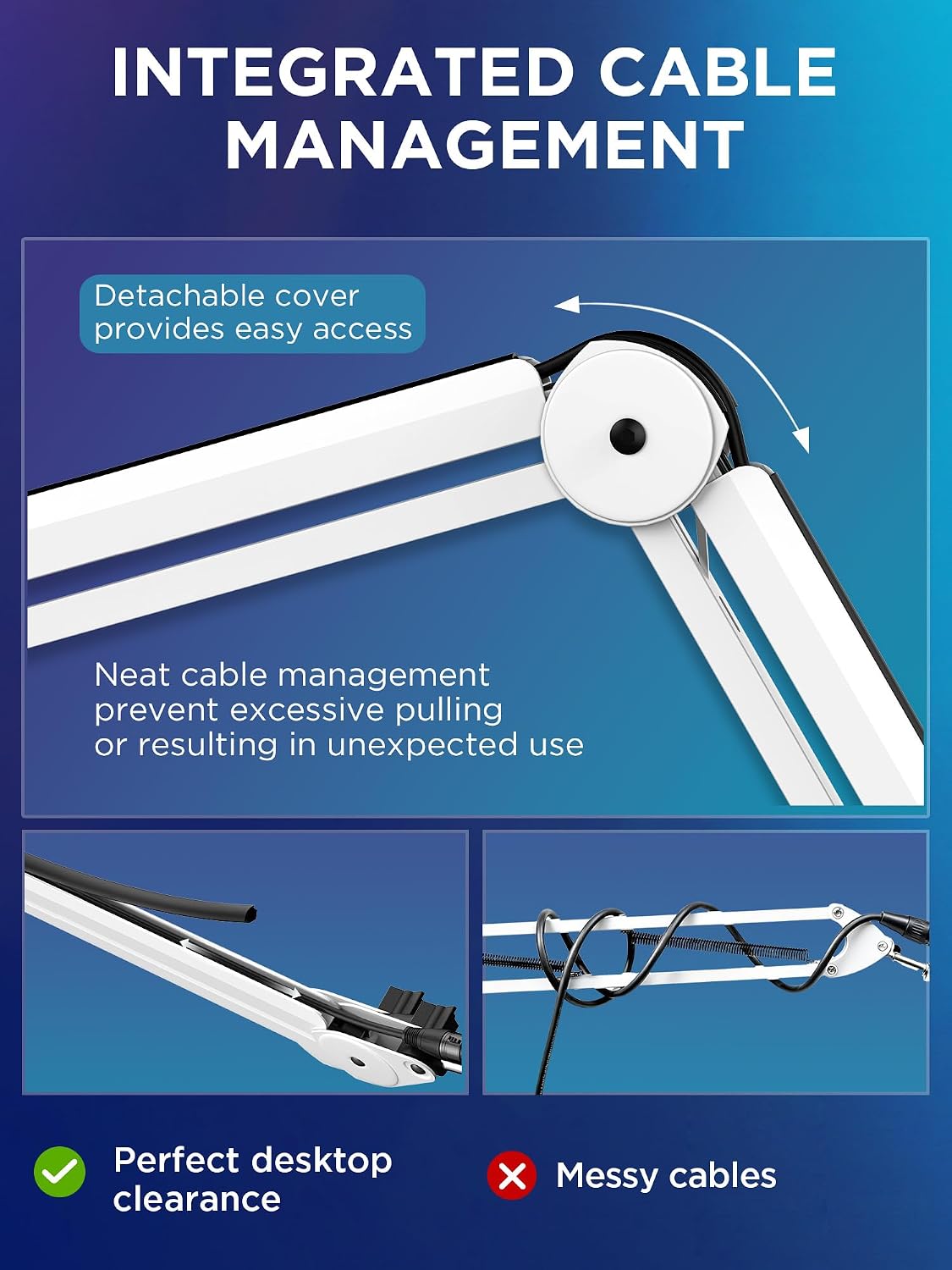 Thumbnail 4 de InnoGear MU-PSA28W Microphone Boom Arm, White, Cable Channels, 32.3-Inch Reach