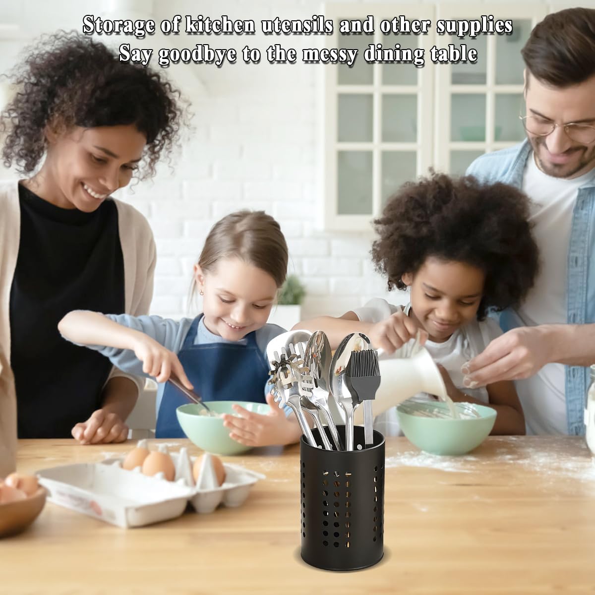 Detalle de Pack de 2 porte-ustensiles de cuisine Evanda pour comptoir, noir en acier inoxydable