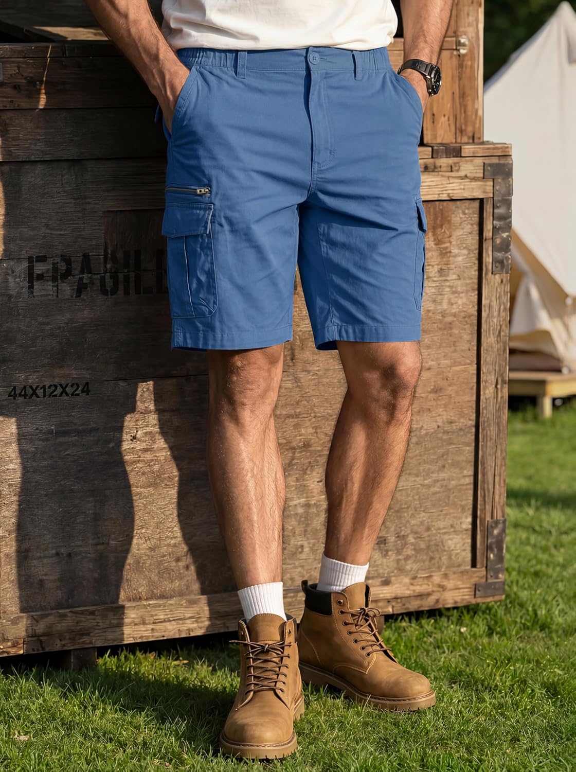 Thumbnail 1 de TACVASEN Men's Cargo Shorts with Elasticated Waist and 7 Pockets — Breathable Summer Work shorts