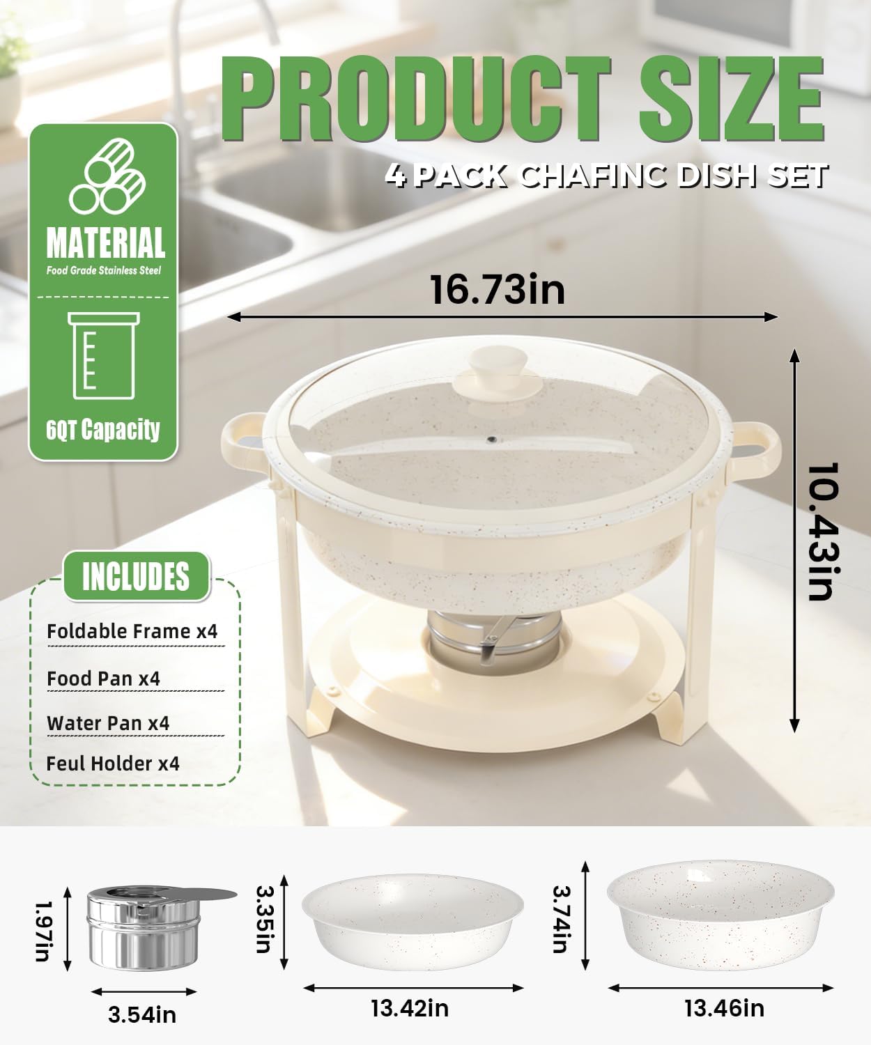 Detalle 2 de IMACONE 4-Pack 6QT Maifanite-Coated Chafing Dishes Buffet Set with Glass Lids