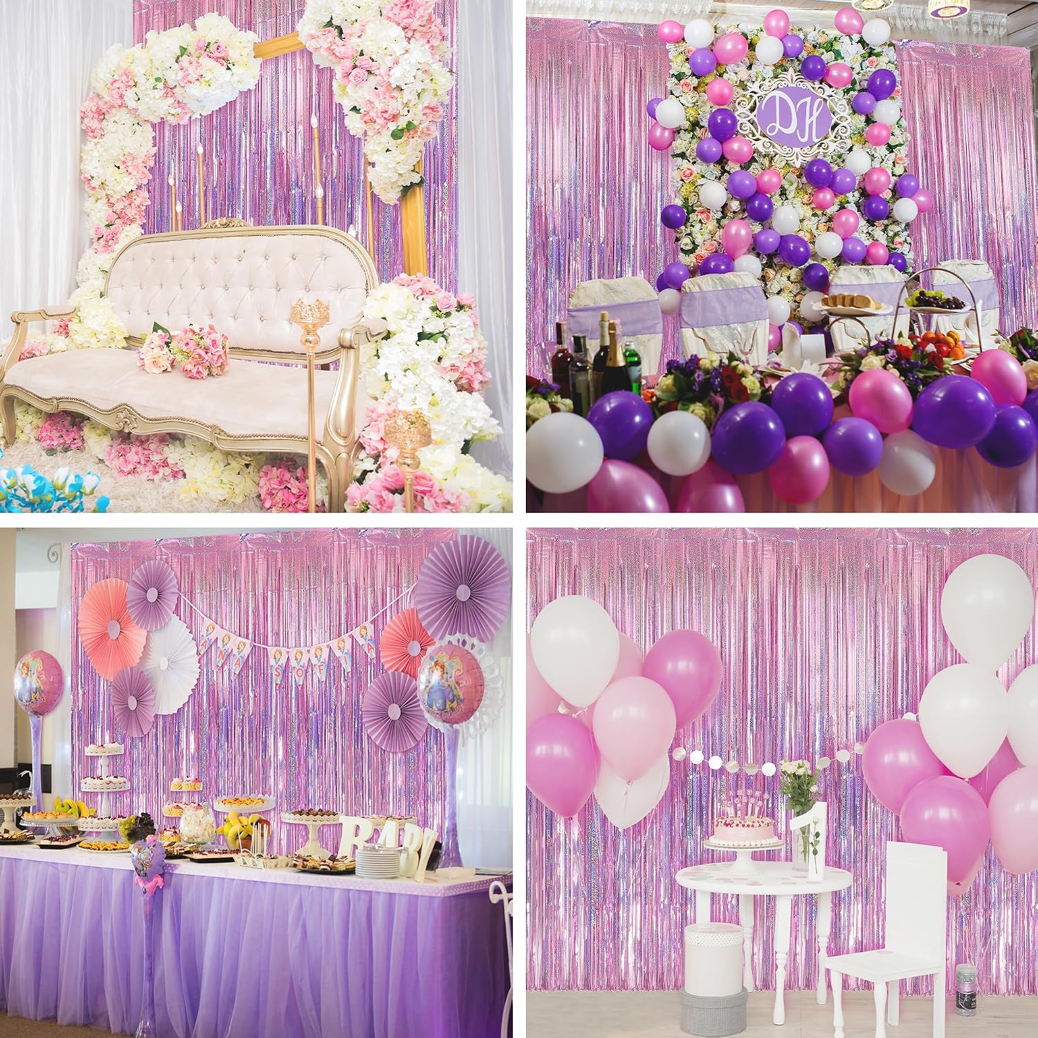 Detalle de Crosize 7 Pack Laser Pink Foil Fringe Backdrop Curtains