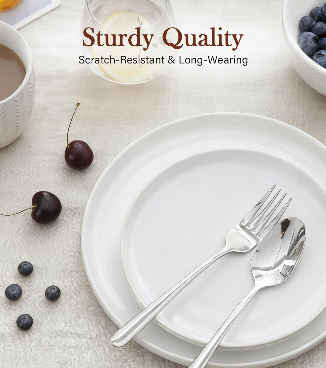 Thumbnail 5 de 24 Piece Dinnerware Sets for 8 - Farmhouse Stoneware with Embossed Boho Design in Vintage White