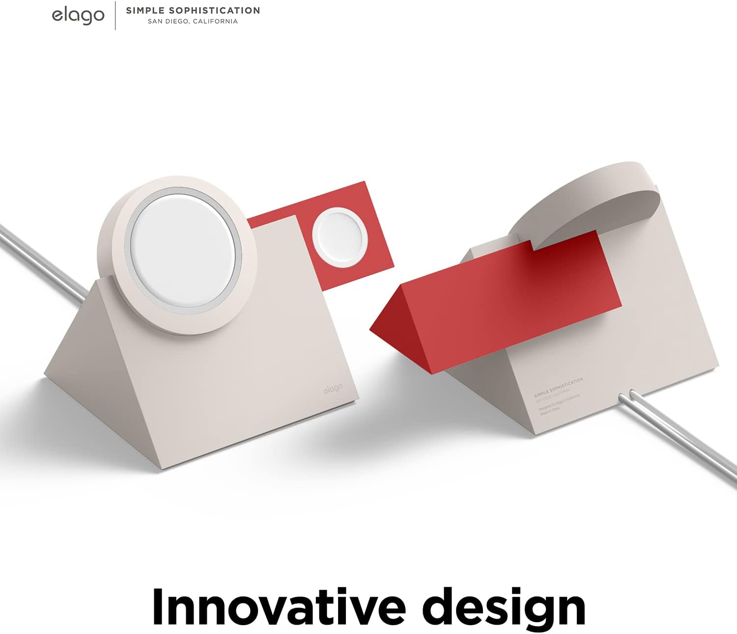 Thumbnail 2 de elago MS5 Duo Support de charge MagSafe + Apple Watch (Stone + Rouge) — charge téléphone et montre sur votre bureau