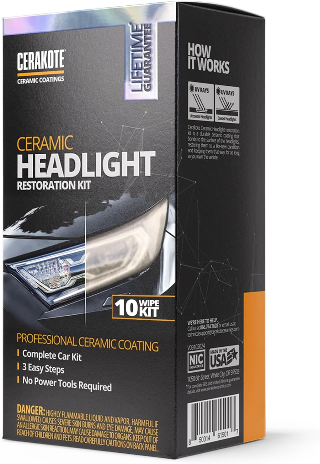 CERAKOTE Ceramic Headlight Restoration Kit, No Power Tools, 10 Wipe Kit
