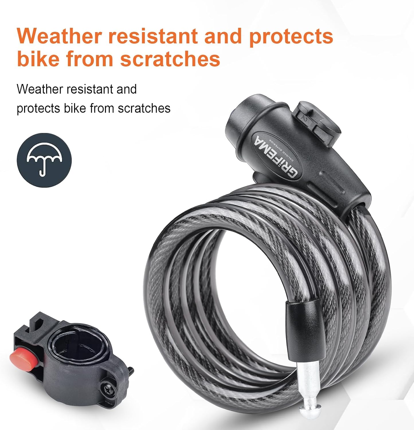 Detalle de GRIFEMA 120cm Bike Lock with 2 Keys – High Security Chain Lock for E-Bikes, Scooters and More