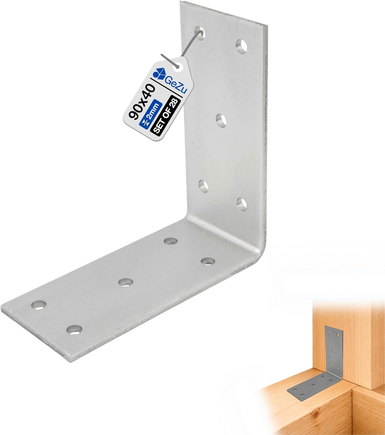 GeZu Impex® Équerre d’assemblage galvanisée 90 × 90 × 40 mm (Lot de 28) pour charpente