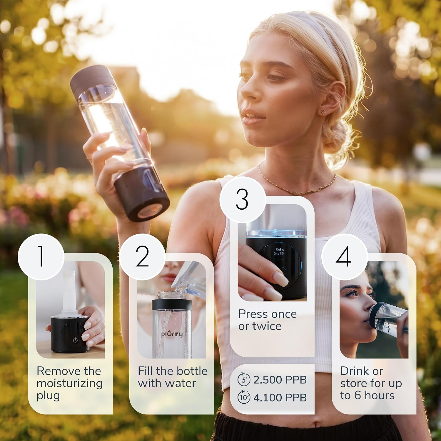 Thumbnail 6 de PIURIFY Hydrogenator Bottle Hydrogen Water Generator, 10 oz, OLED Display