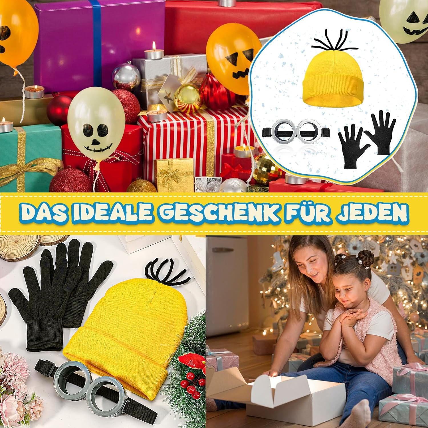 Thumbnail 6 de WEARXI Karneval Kostüm Damen – Gelbes 3/4/6-teilige Outfit-Set mit Mütze, Brille, Handschuhen