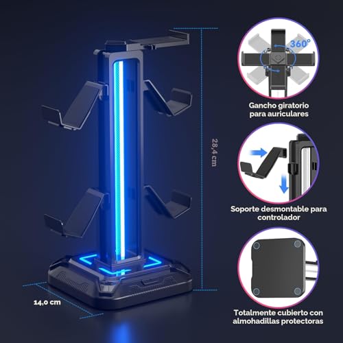 Thumbnail 3 de KDD Soporte Cascos Gaming Giratorio & Soporte Mando Xbox con 9 Modos de Luz