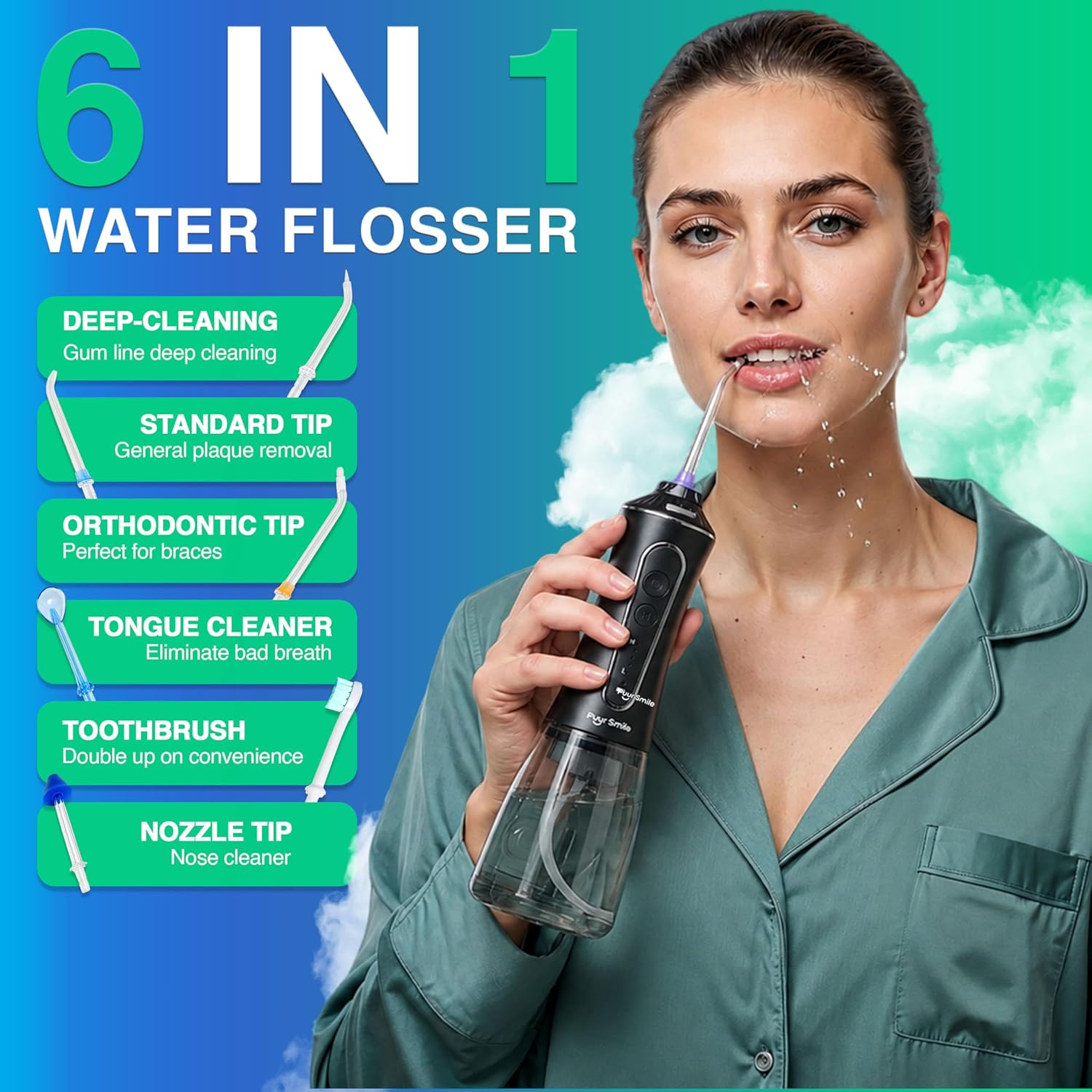 Detalle de Portable Water Flosser Cordless by Puur Smile: Advanced Dental Care in a Travel-Friendly Package