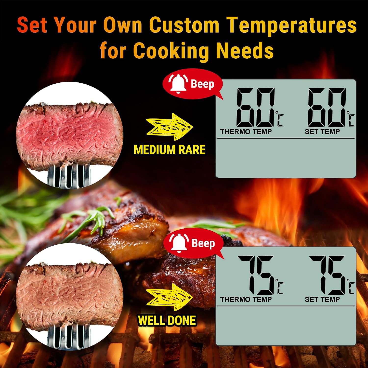 Thumbnail 3 de TempPro Digitales Fleischthermometer – Bratenthermometer mit Fühler, Ofenthermometer, Timer, Alarm, Schwarz