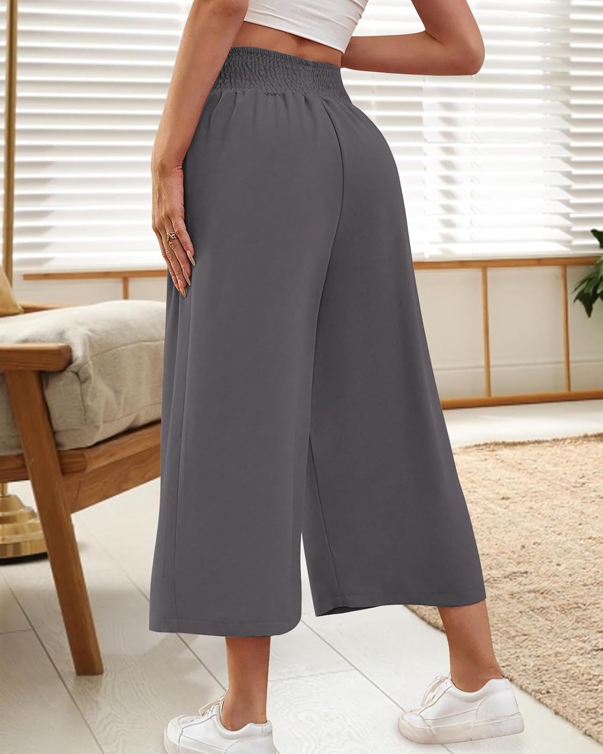 Detalle 2 de HMIYA Damen 3/4 Culotte Hose – Leichte Weites Bein Sommerhose