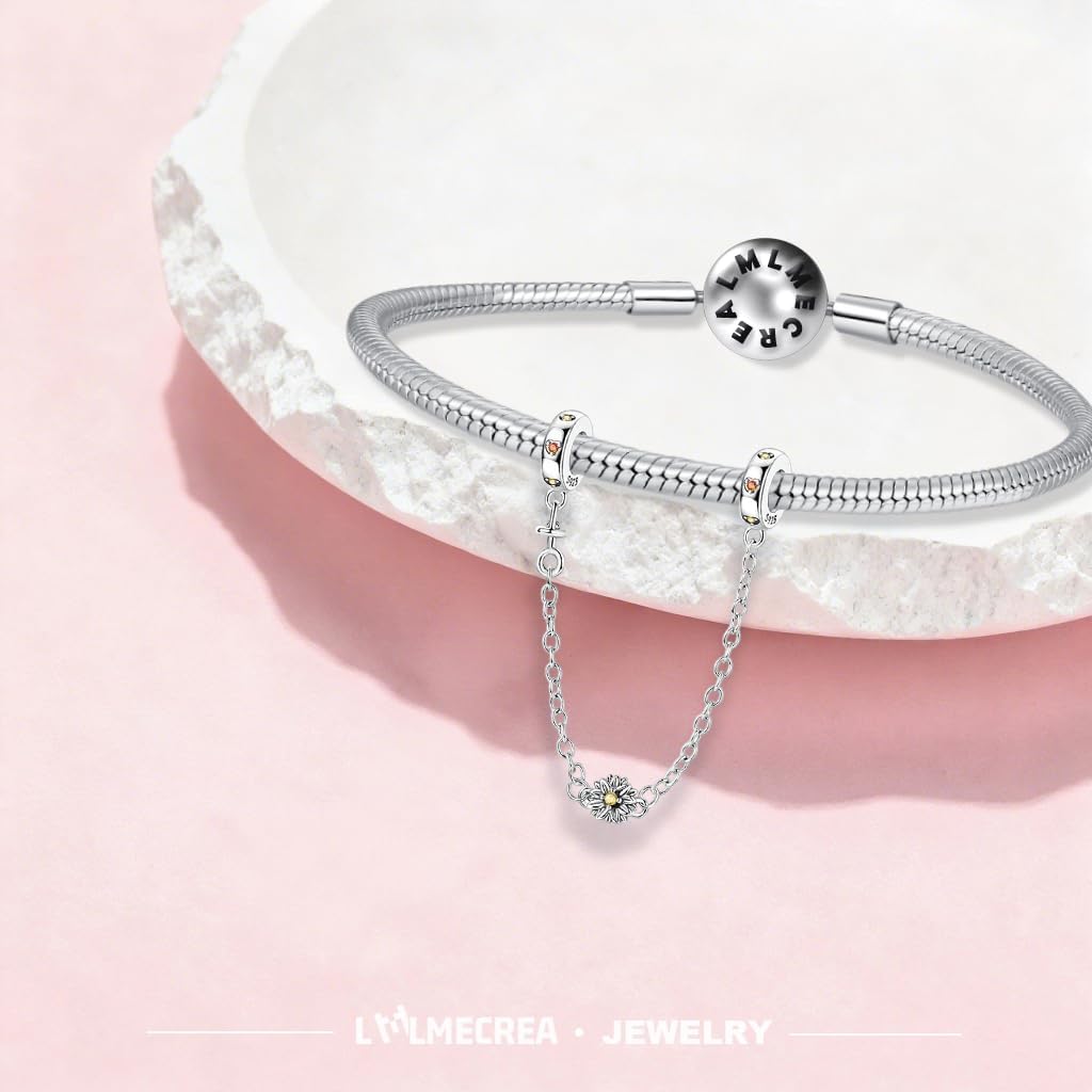 Detalle de LMLMECREA Damen Sicherheitskette 925 Silber – Clip Charm mit Gänseblümchen