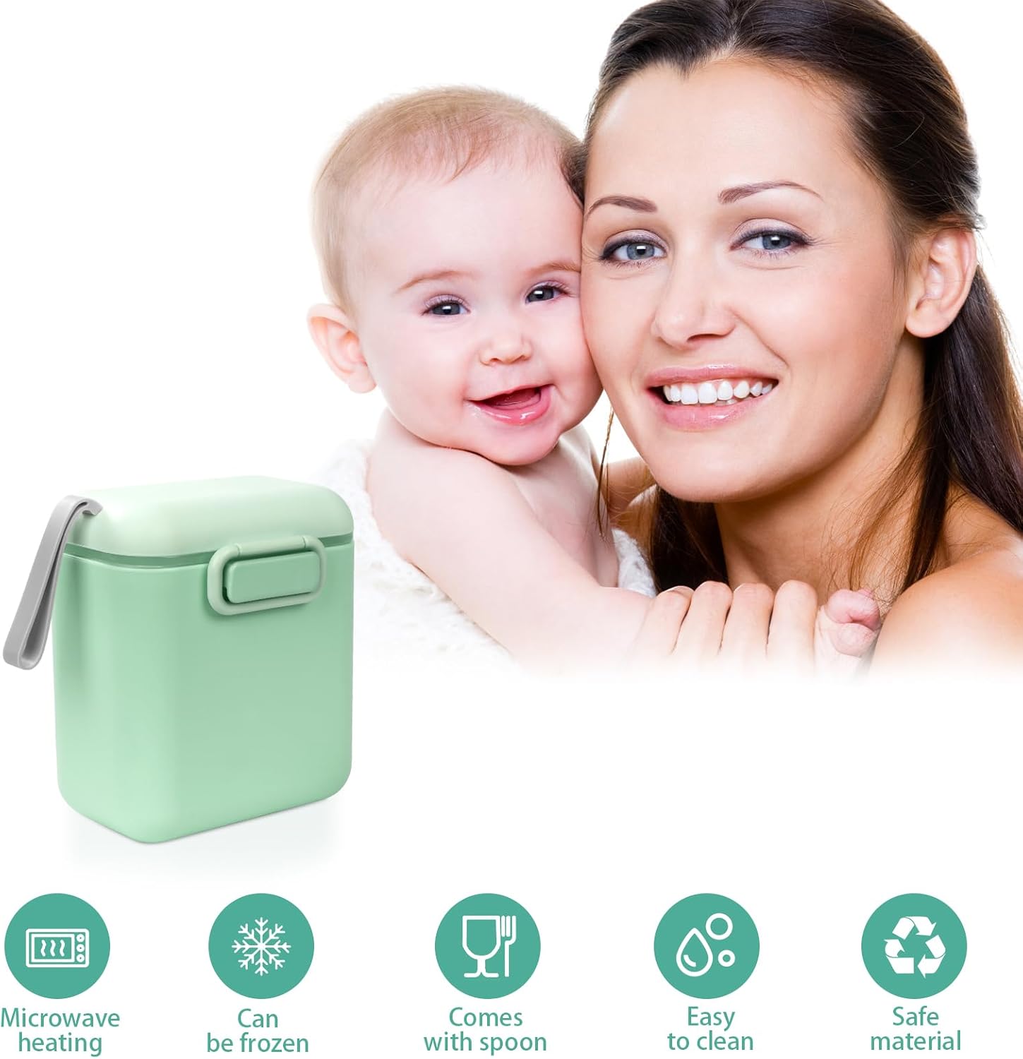 Thumbnail 6 de Aolso Milk Powder Dispenser 800ml pot with sealed silicone ring cover and 5g spoon (green)