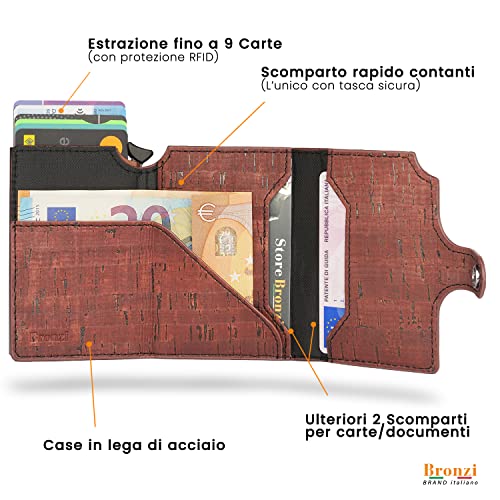 Detalle de Bronzi Portafoglio Uomo Slim Piccolo: Portafoglio RFID in fibra di carbonio o pelle, design italiano