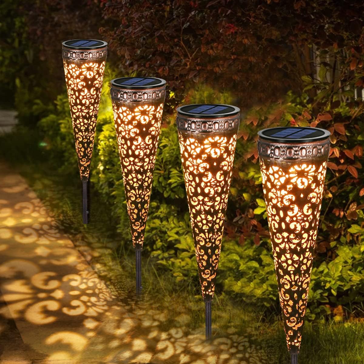 Detalle de Görvitor 4er Set Vintage Metall Solar-Gartenleuchten (IP65) mit Erdspieß