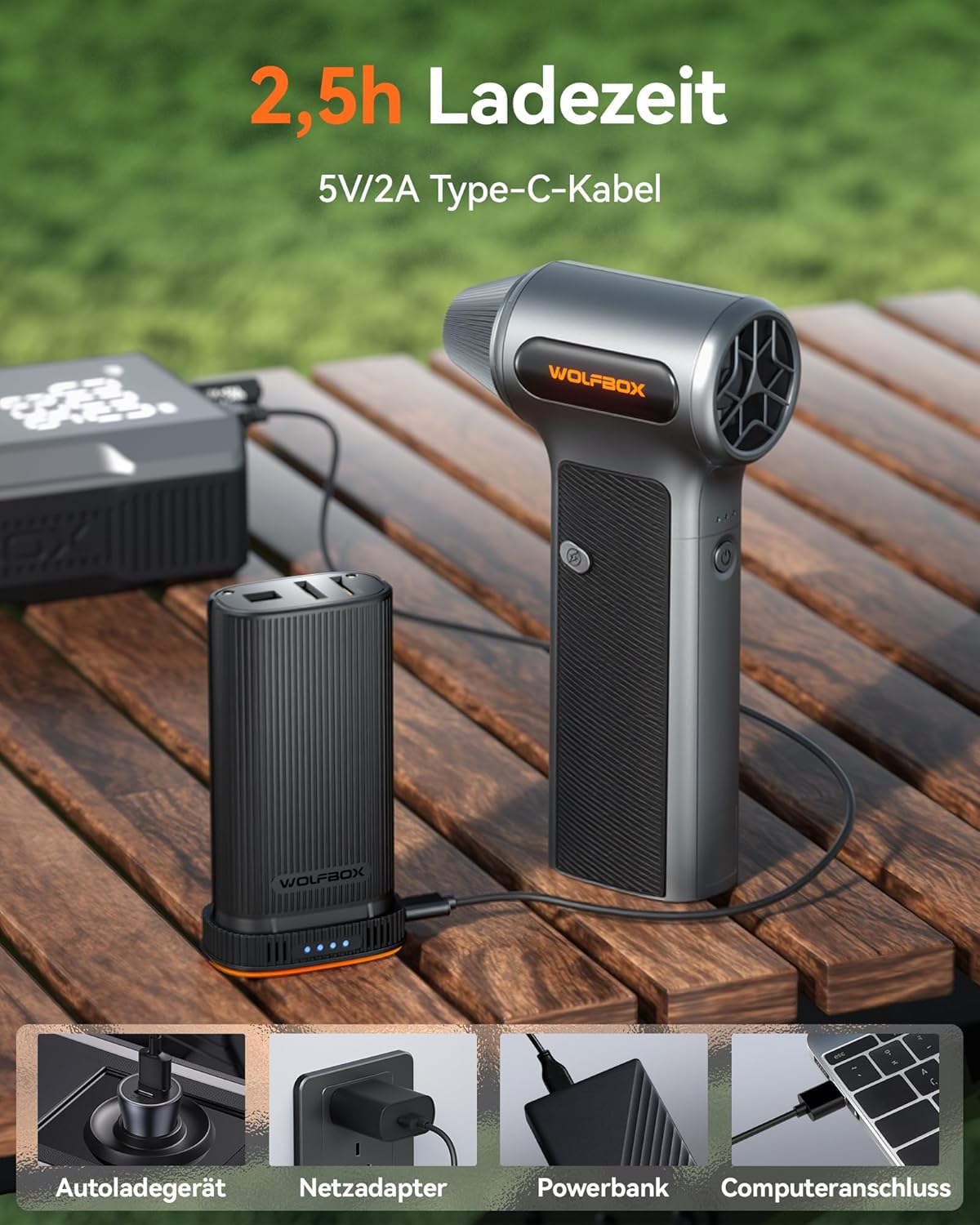 Thumbnail 6 de WOLFBOX MF200 elektrisches Staubgebläse mit abnehmbarem Akku (87,5 m/s) – kabellos, 3 Stufen, 4 Düsen