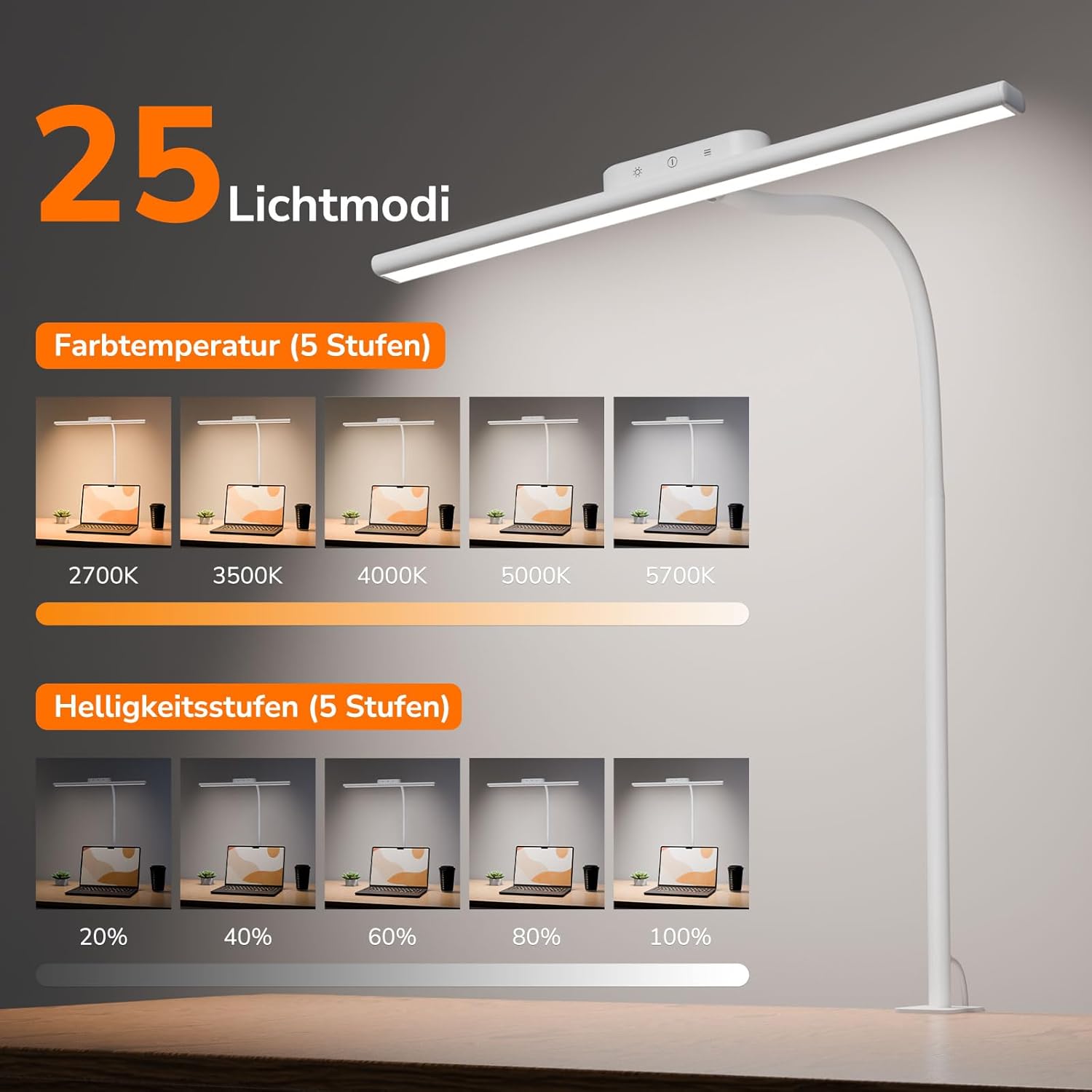Thumbnail 1 de Lepro 11W Schreibtischlampe LED – dimmbar, klammerbar, augenschonend mit 5 Farbtemperaturen und 5 Helligkeitsstufen