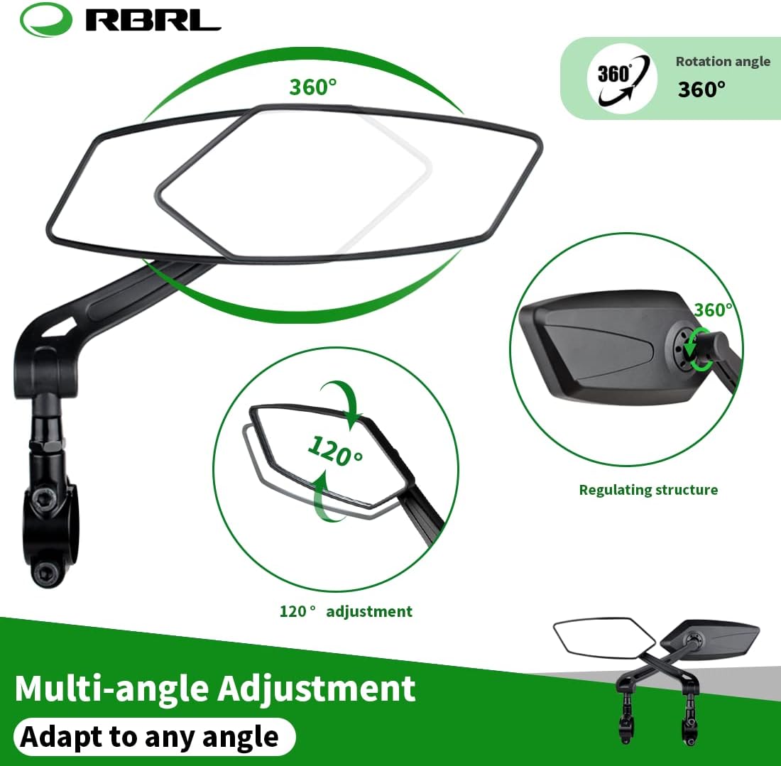 Detalle de RBRL Large Lens Explosion-Proof Bike Mirror Pair with 360° Adjustment for Handlebars