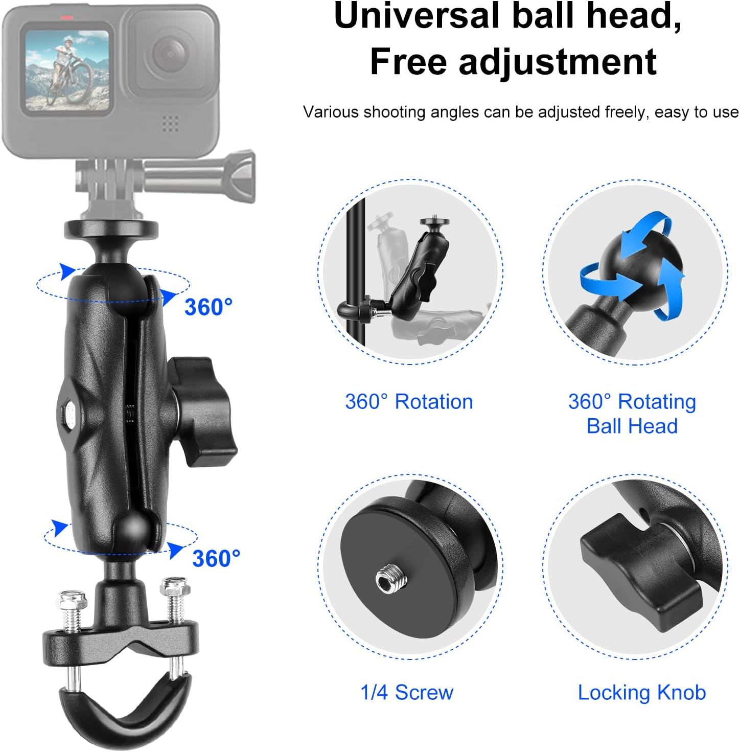 Thumbnail 3 de PULUZ Motorcycle Action Camera Handlebar Fixed Mount with 360° Rotatable Holder for Insta360 X4/X3/Go 3 and GoPro