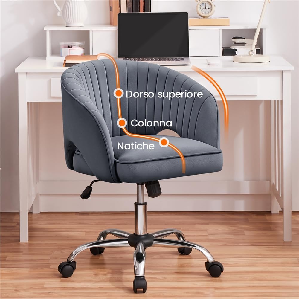 Thumbnail 2 de Yaheetech Poltrona Ufficio Ergonomica Velluto Grigio
