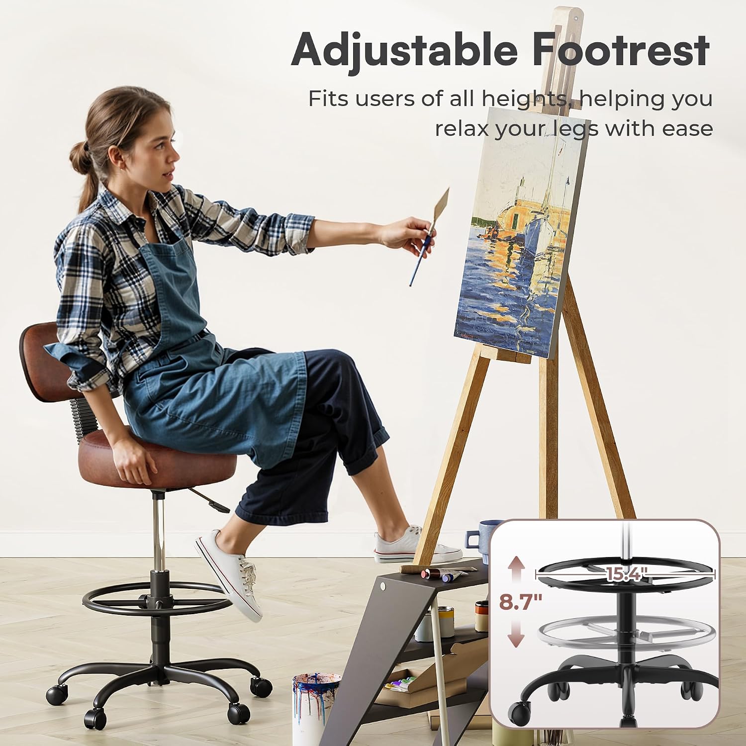 Thumbnail 6 de SUPERJARE Drafting Chair with Backrest, Adjustable Height, Swivel Seat & Footrest