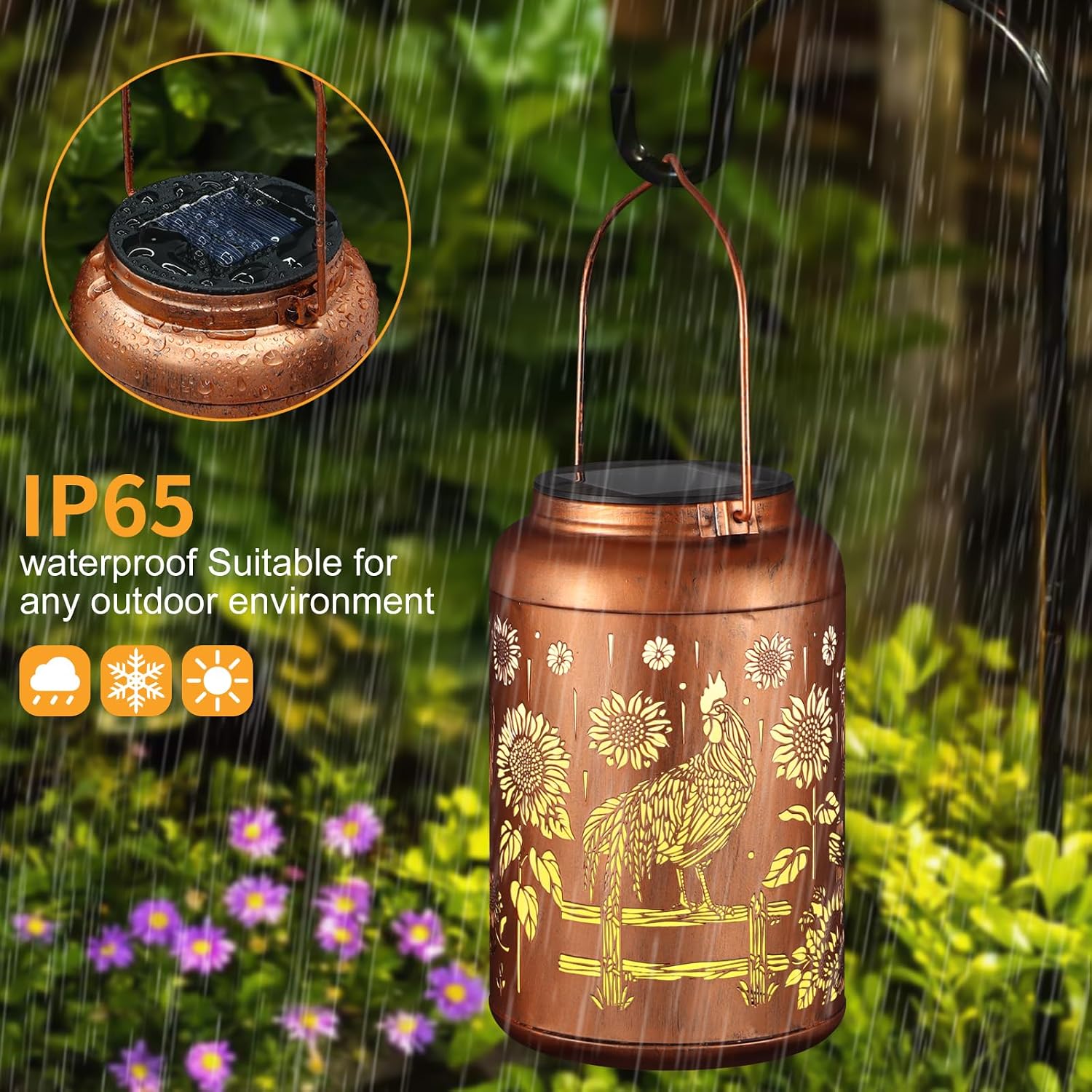 Thumbnail 1 de Rooster Solar Lanterns Hanging Waterproof Garden Decor 🏮