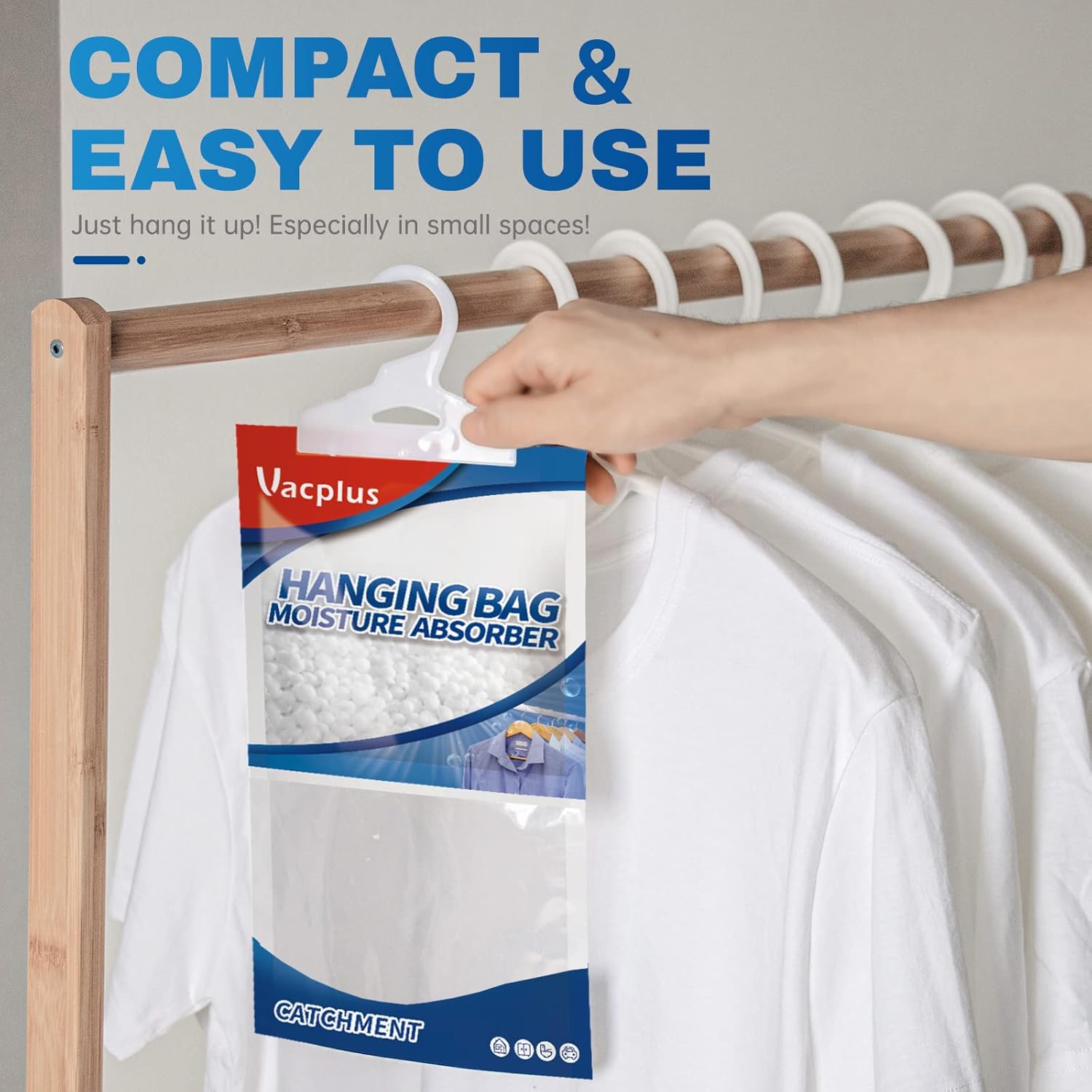 Detalle 2 de Vacplus Moisture Absorbers Packets, Fragrance Free 20 Pack – Hanging Dehumidifier Bags