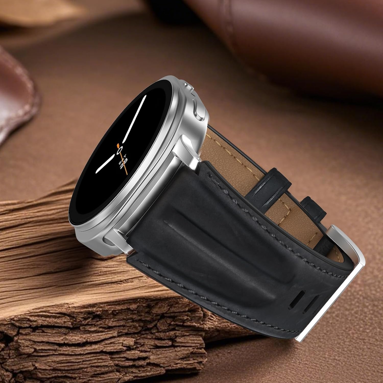 Detalle de Bouixel Top Grain Leather Strap for Samsung Galaxy Watch 8 (40mm/44mm) & Classic 46mm — Rugged, Retro Feel