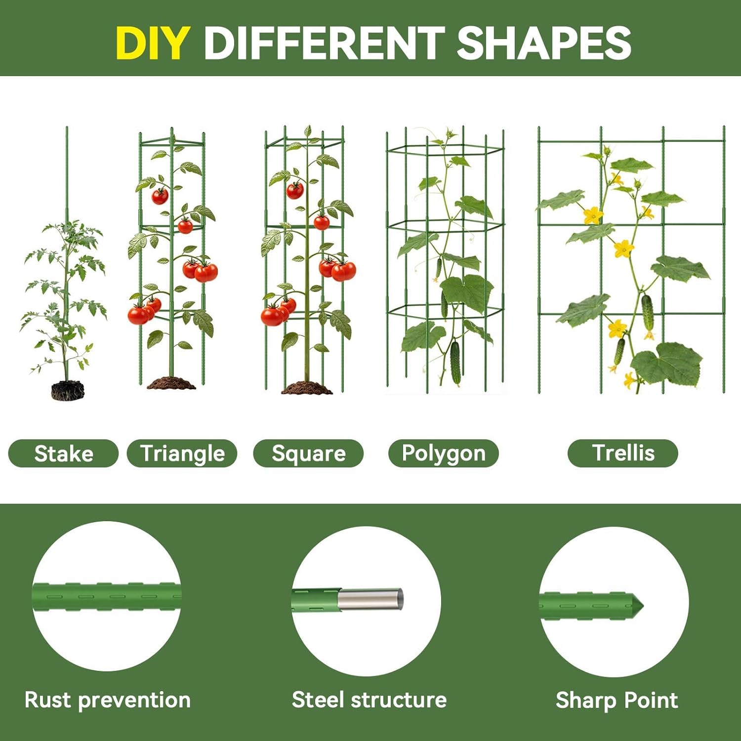 Detalle de Halatool 8 Pack Tomato Cages for Garden — Adjustable to 48 inches