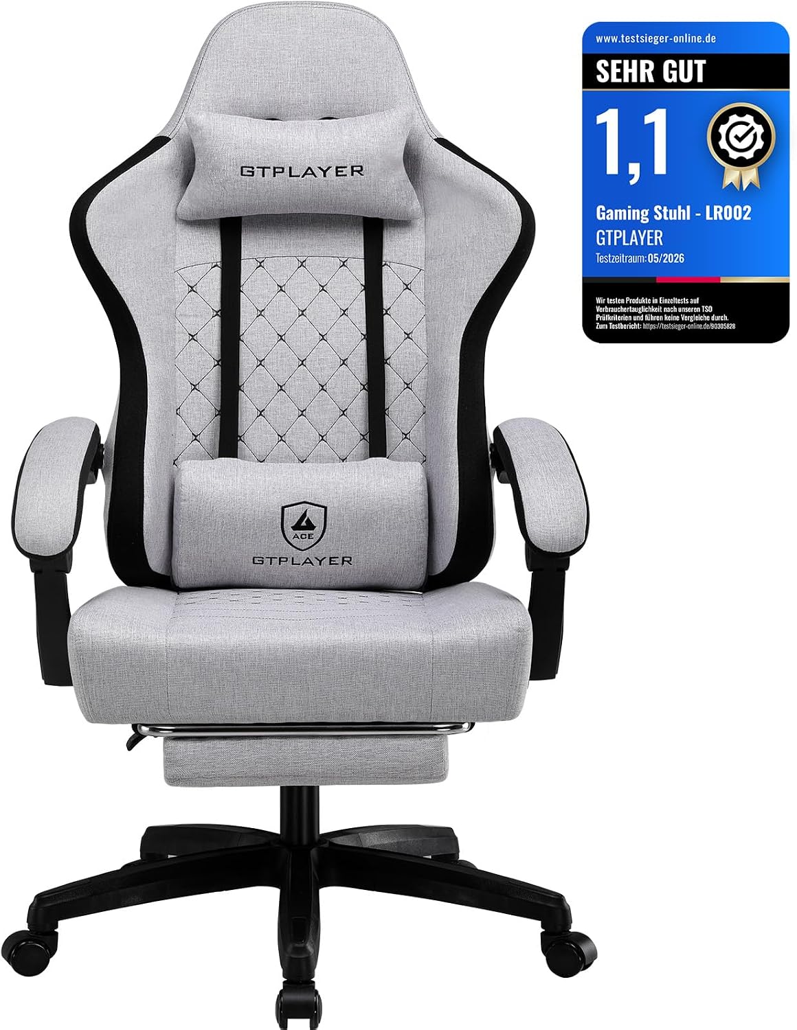 Detalle de GTPLAYER Sedia da gaming ergonómica con cuscino a molle insacchettate, braccioli e poggiapiedi articolati – supporto lombare FG