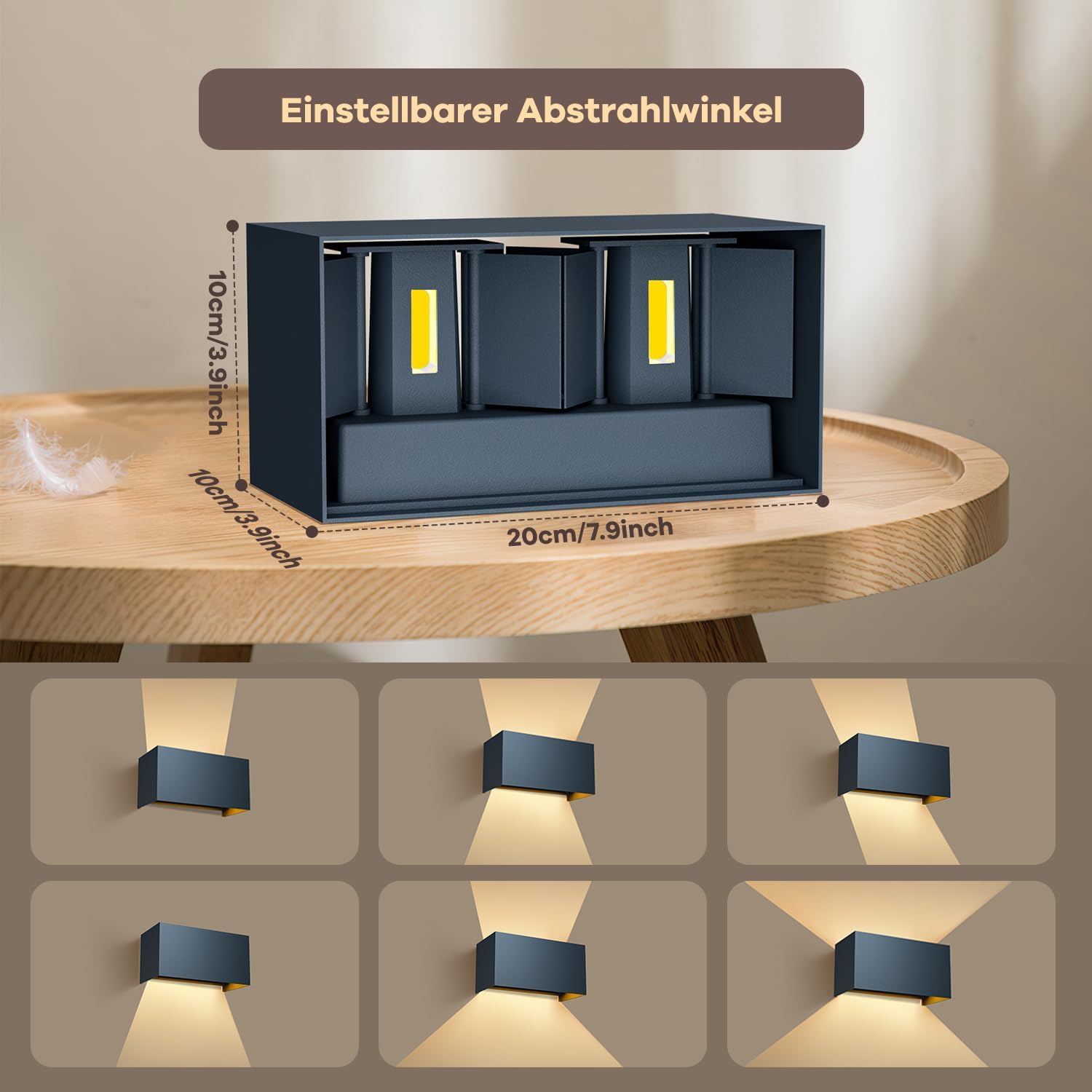 Detalle de Vatato LED Wandleuchte 24W | Außenleuchte aus Aluminium, IP65, 3000K, verstellbarer Abstrahlwinkel – Anthrazit