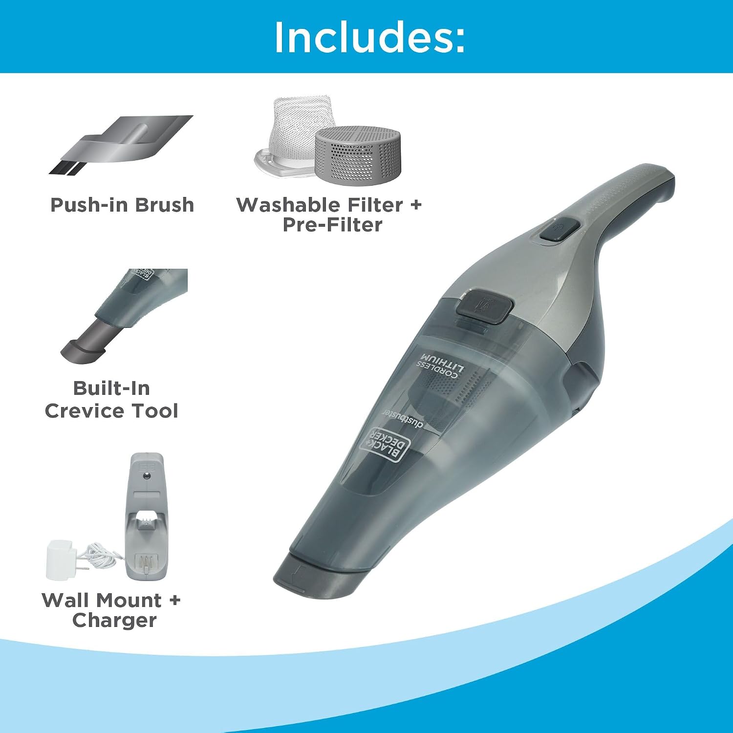 Detalle 2 de BLACK+DECKER HNVC220BCZ01 Dustbuster Cordless Handheld Vacuum, Bagless, Dark Grey