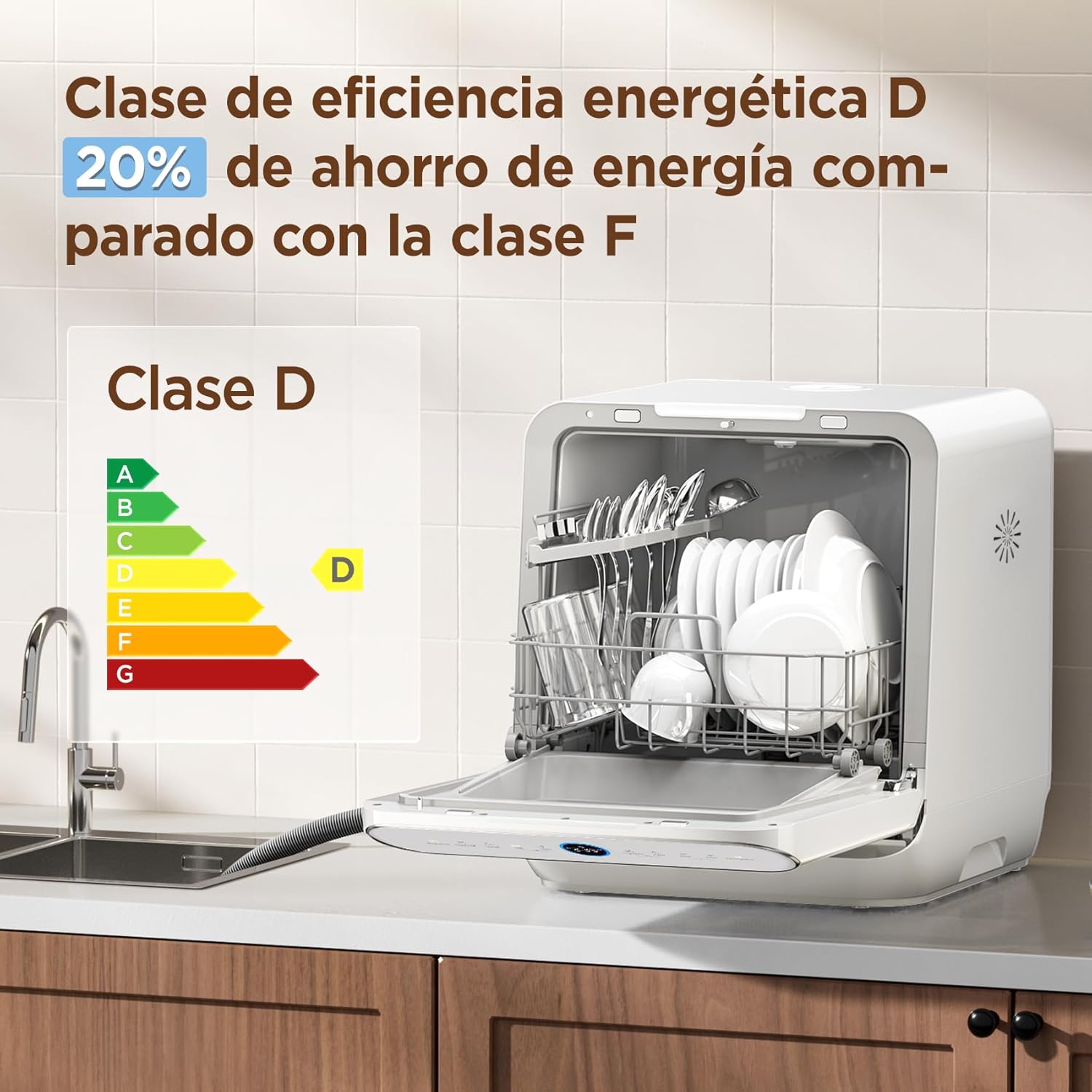 Thumbnail 2 de COMFEE CDWMT305WD: Mini lavavajillas de sobremesa compacto con 7 programas y apertura automática