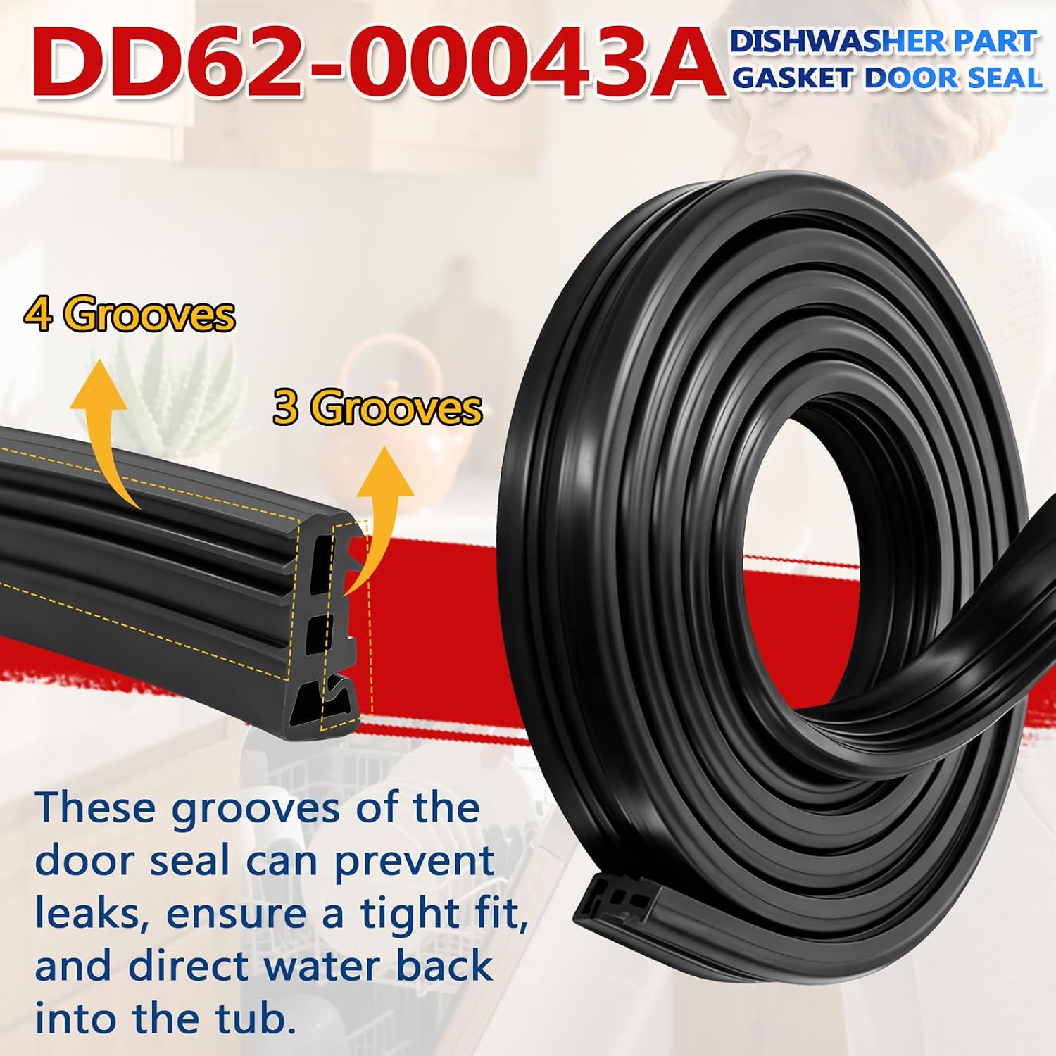 Detalle 2 de Surqia DD62-00043A Dishwasher Door Gasket, 75.8-Inch Seal