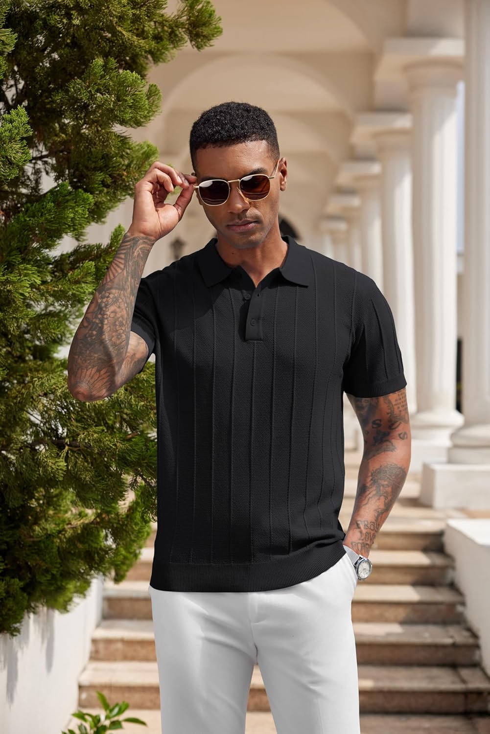 Thumbnail 6 de COOFANDY Men’s Knit Polo Shirts (Short Sleeve, Ribbed Textured Knit)