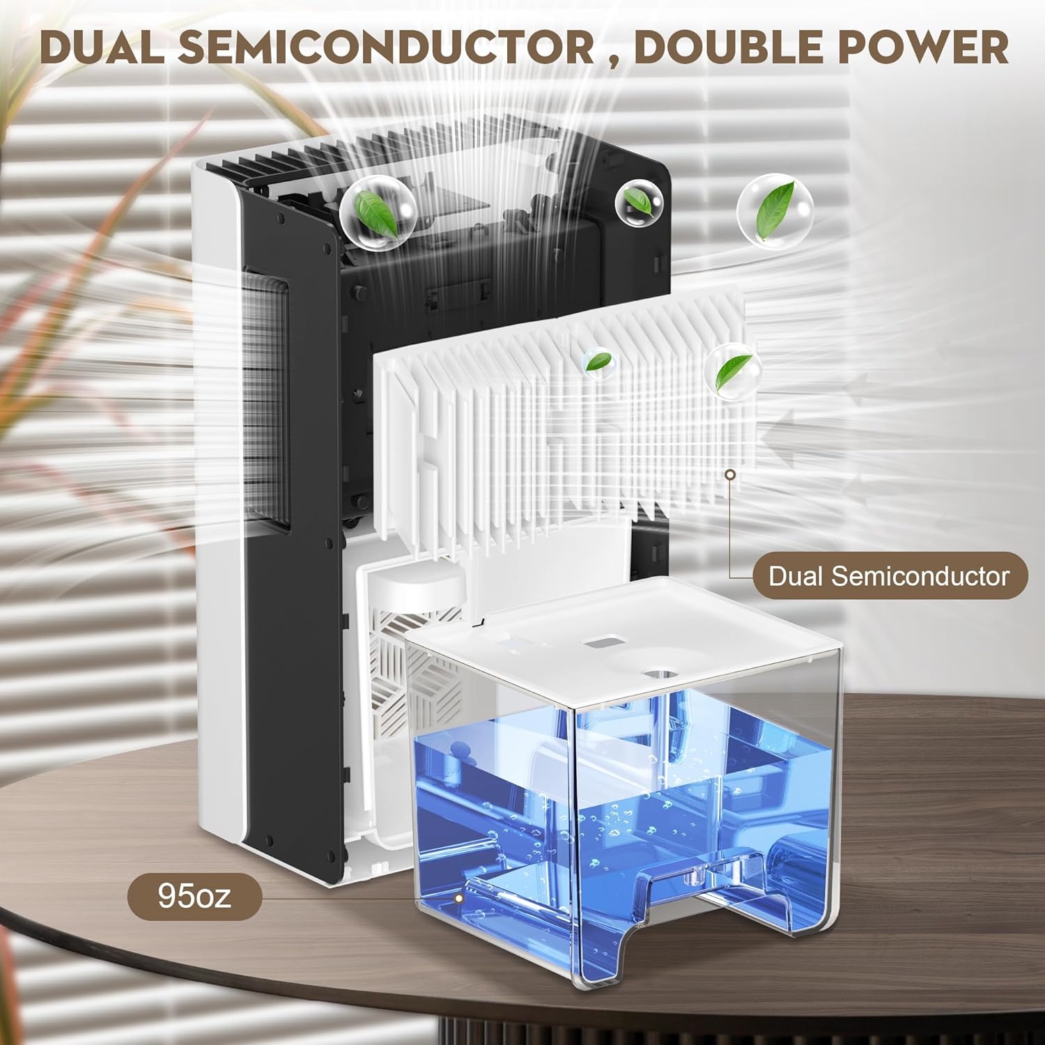 Detalle de ToLife Home Dehumidifier (1000 sq.ft) with 95 OZ Tank, Auto Shut Off, 7-Color LED Light