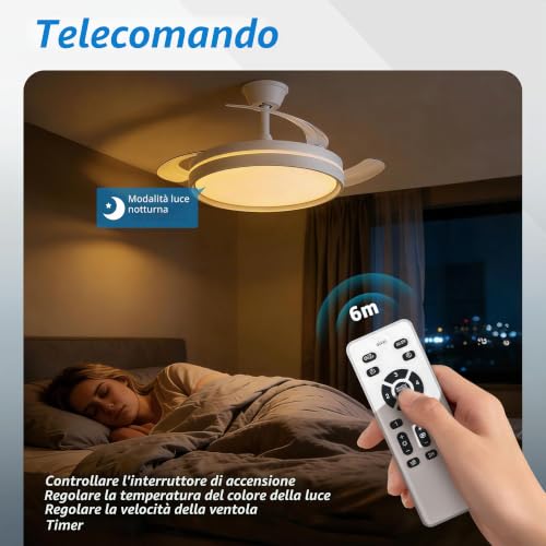 Thumbnail 6 de Xcdhemde Ventilatore da Soffitto con Luce LED - Bianca: potenza, silenzio e stile a casa tua