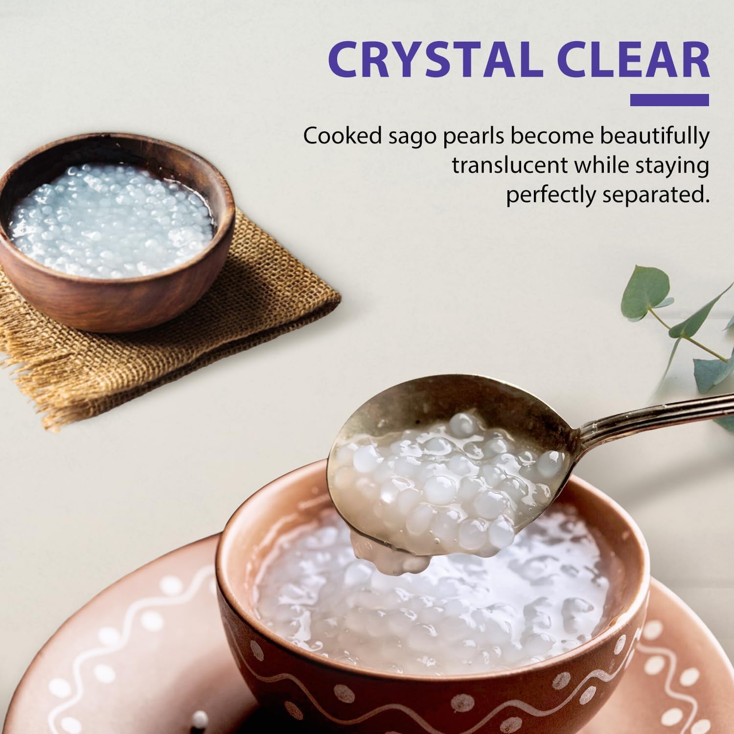 Detalle 2 de Soeos Small Tapioca Pearls, 500g Quick-Cooking Sago for Boba & Desserts
