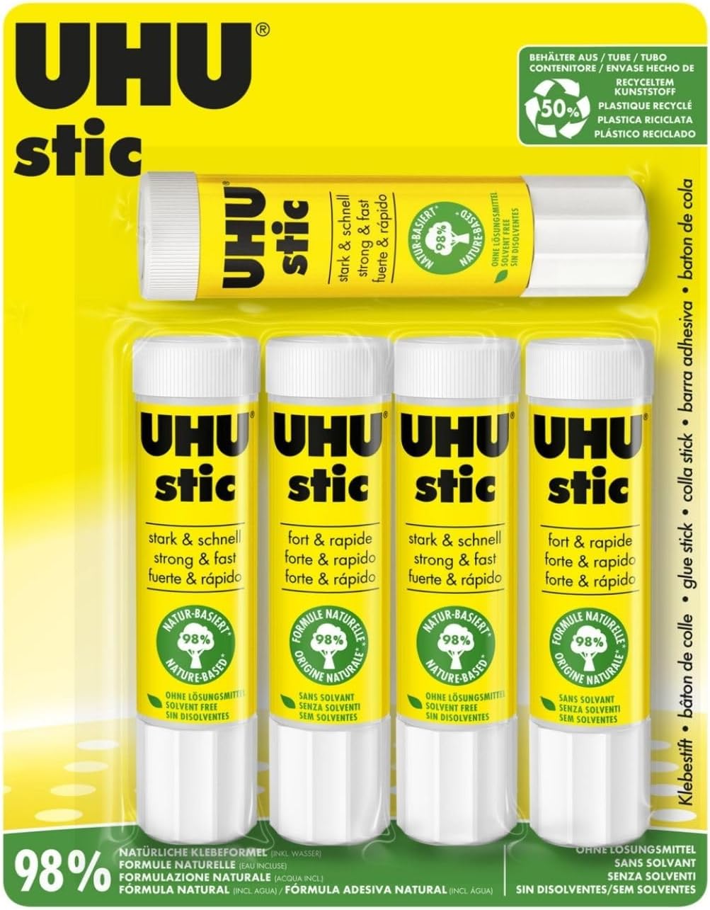 UHU stic Klebestift 5x21 g – zuverlässig, lösungsmittelfrei & ergiebig