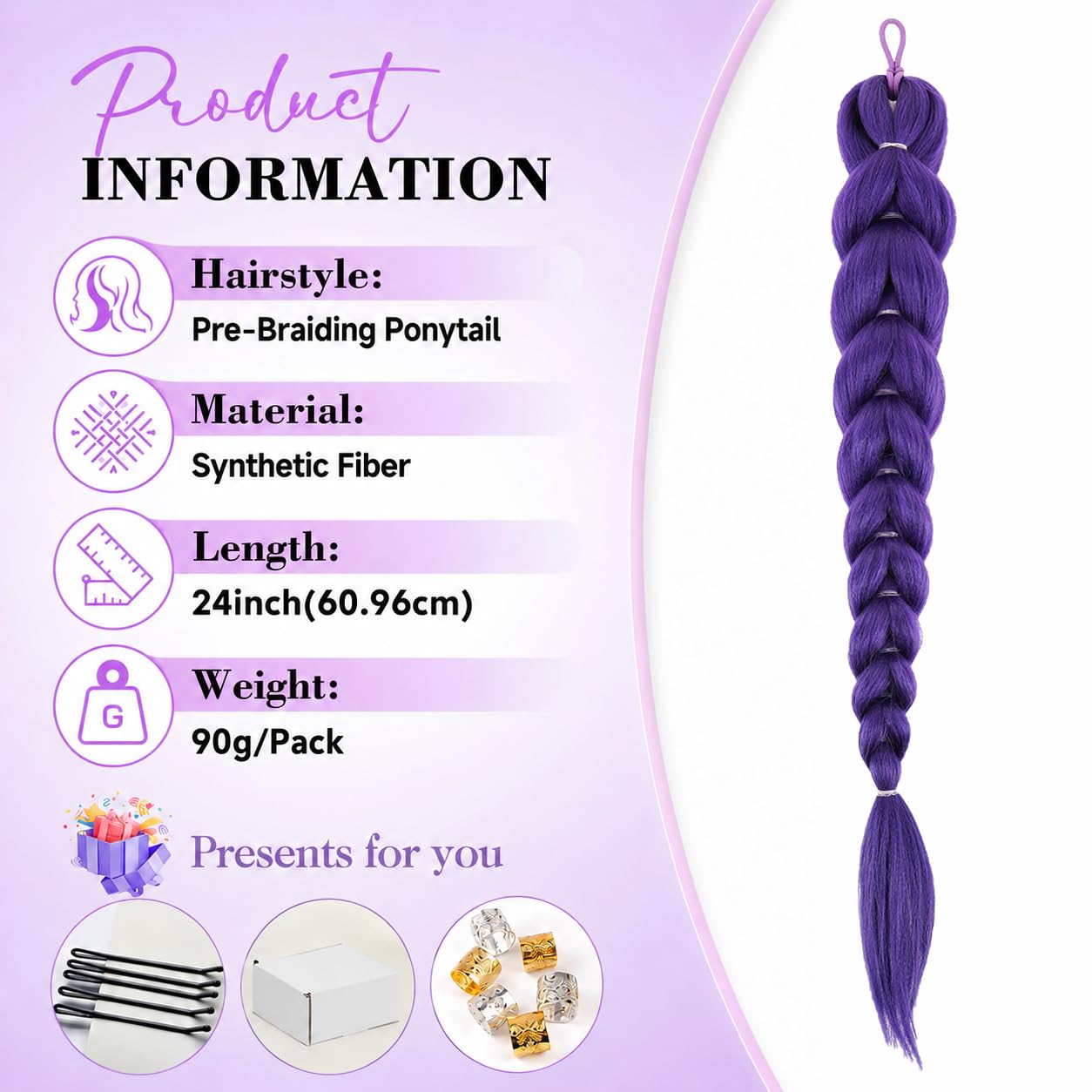 Detalle de Getgal Purple Braided Ponytail Extension 24-inch