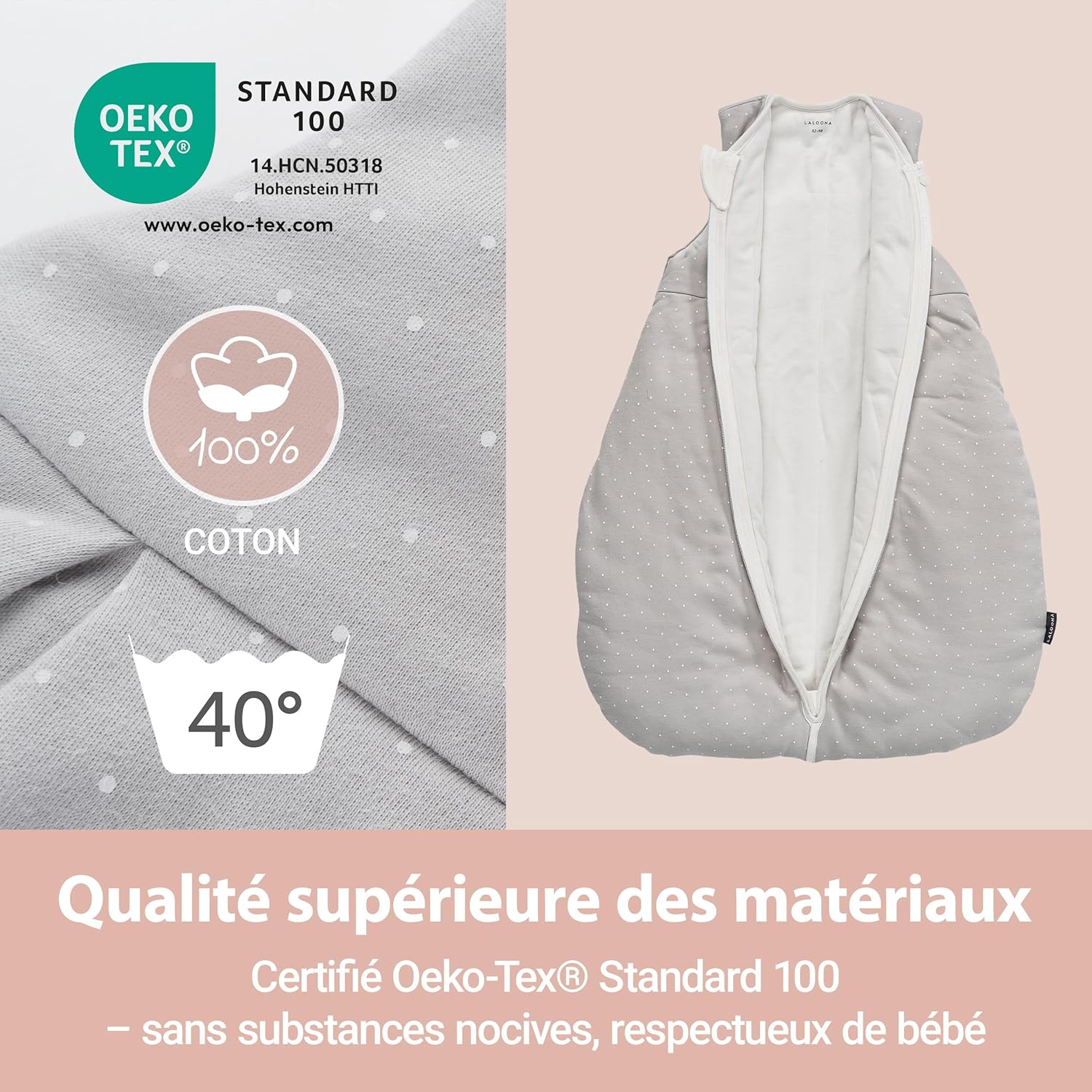Thumbnail 5 de LaLoona Gigoteuse Bébé 4 Saisons Tog 3.0 en Coton Sans Manches, Beige Pois – Certifiée Oeko-Tex & EN 16781