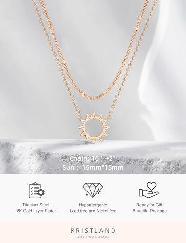 Thumbnail 3 de KristLand Oro Chapado Collar Layered para Mujer – Dije Solar Geométrico en Acero Titanio