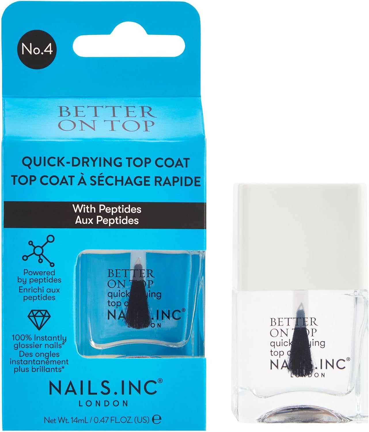 Detalle de Nails.INC Better On Top Quick Drying Top Coat (dries in 45 seconds) – peptide-enriched glossy finish