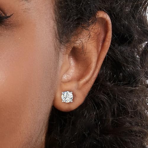 Detalle de Kosuwo Moissanite Stud Earrings 2.0CT in 18K White Gold Plating on S925 Silver — DF Color, VVS1, 1.0ct Each (Men & Women)