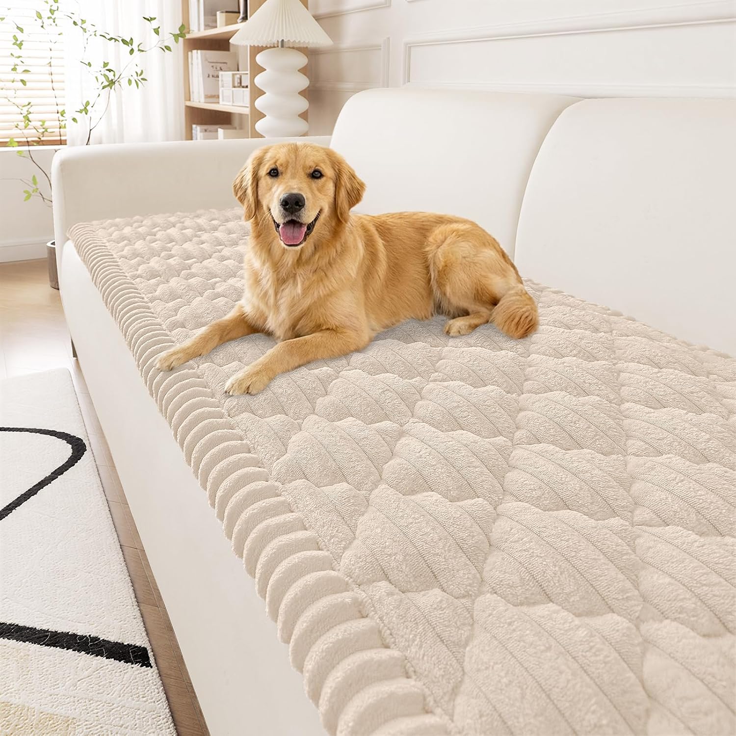 Detalle de Smiry Couch Cover for Dogs: Washable, Non-Slip Fuzzy Sofa Protector (Apricot, 27.6" x 70.9")