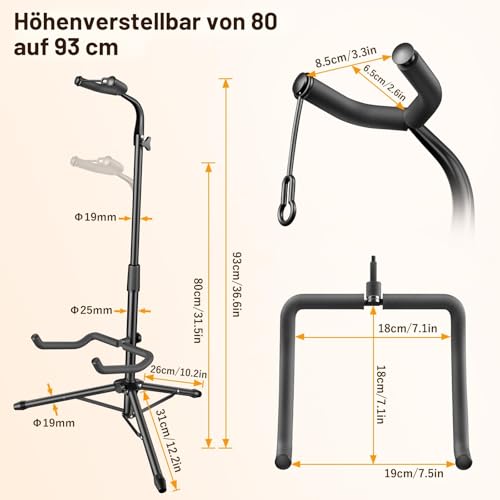 Detalle de New Bee Gitarrenständer Klappbarer Höhe Verstellbar 80-93 cm