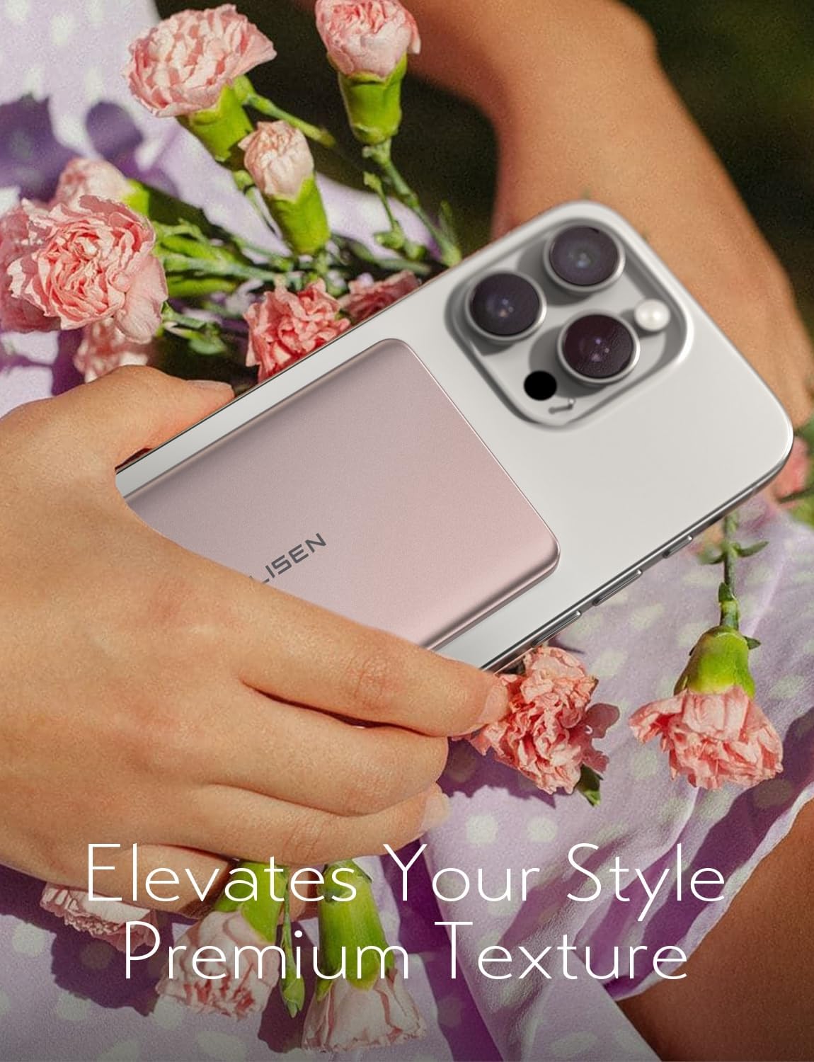 Detalle 2 de LISEN Qi2 15W Ultra Slim Magnetic Power Bank, 5,000mAh, Pink