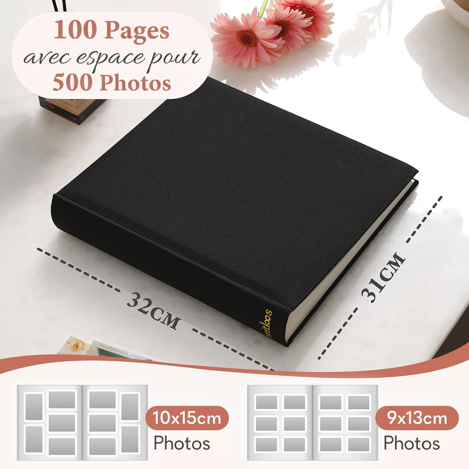 Detalle 2 de Zeitloos Fotoalbum met geschenkdoos, 100 witte pagina’s en 75 fotoprints